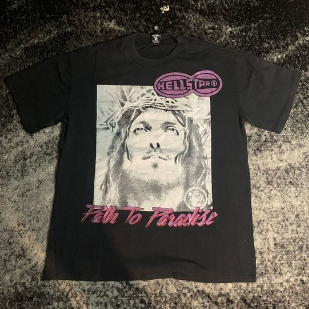 Hellstar Jesus Portrait Washed Black Graphic T-Shirt Men’s Size Large